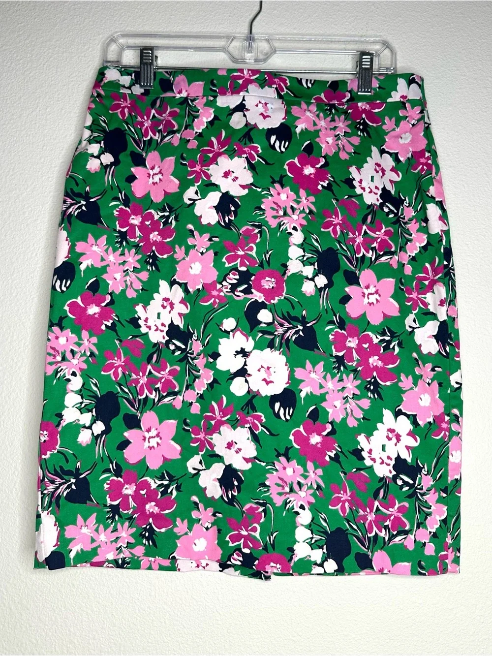 J.Crew Green Floral Pencil Skirt Cotton Stretch Pink White Print Size 6 Women’s